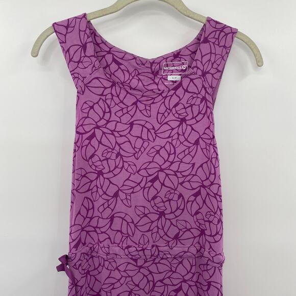 Merrell Athletic Dress Stretchy Knit Sleeveless Leaf Print Purple Womens Small - Picture 3 of 7